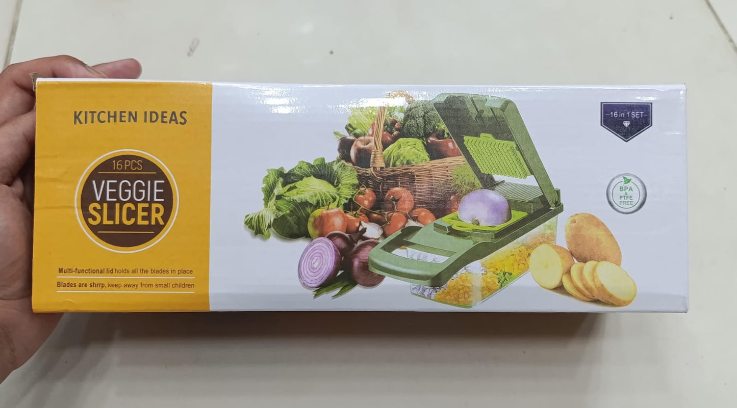 Vegetable Chopper 16 Pcs Set ā Manual Food Chopper, Onion Cutter, Vegetable Slicer, Dicer & Grater