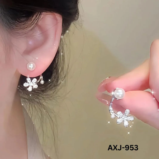 Flower Pearl Zircon Earrings for Women | Golden & Silver