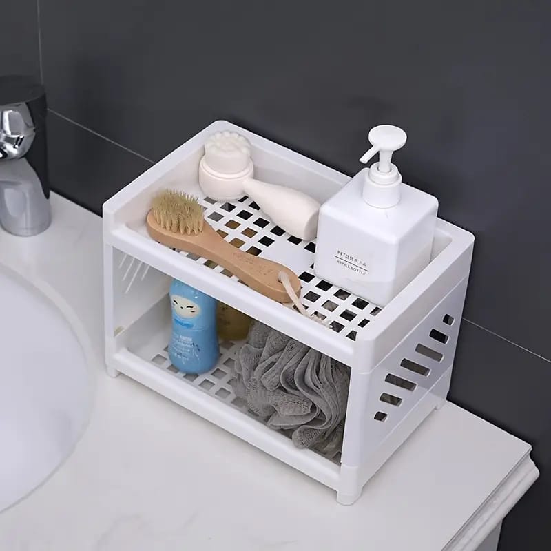 Desktop Double Layer Plastic Storage Organizer Rack | Multipurpose Cosmetic, Kitchen & Office Shelf