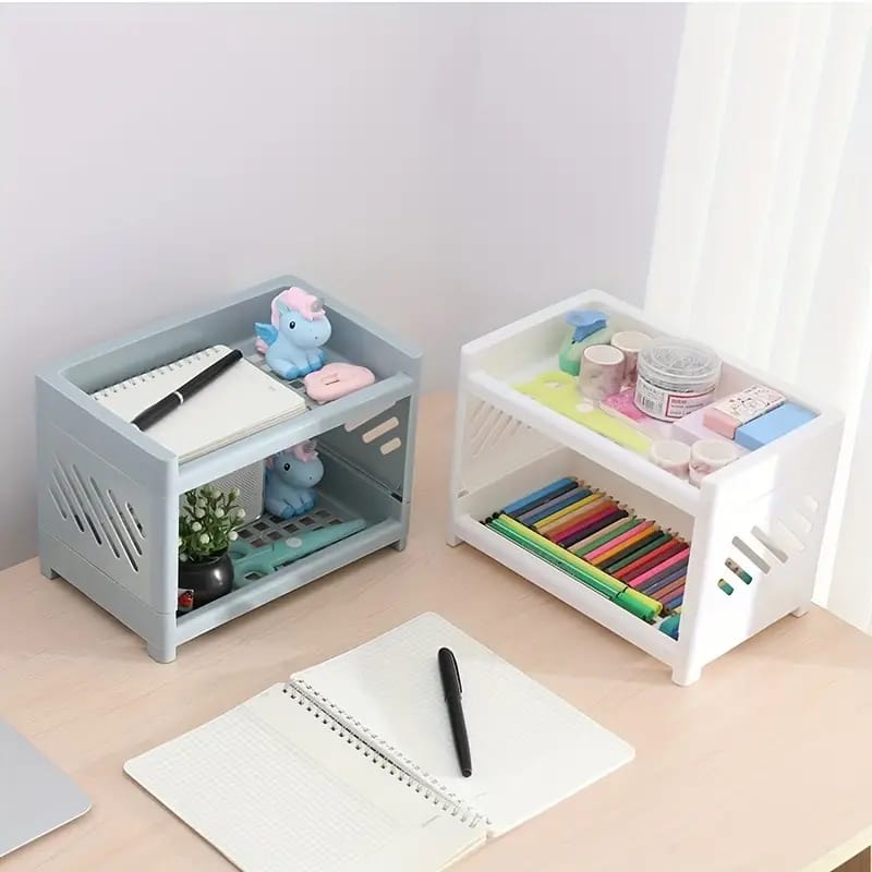 Desktop Double Layer Plastic Storage Organizer Rack | Multipurpose Cosmetic, Kitchen & Office Shelf