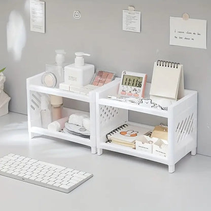 Desktop Double Layer Plastic Storage Organizer Rack | Multipurpose Cosmetic, Kitchen & Office Shelf