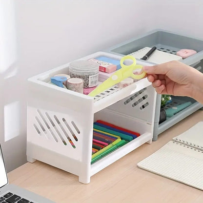 Desktop Double Layer Plastic Storage Organizer Rack | Multipurpose Cosmetic, Kitchen & Office Shelf
