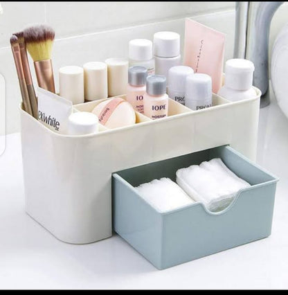 Plastic Makeup Storage Organizer Box with Drawer & Brush Holder