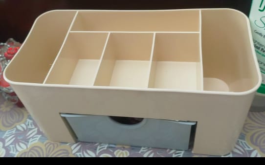 Plastic Makeup Storage Organizer Box with Drawer & Brush Holder