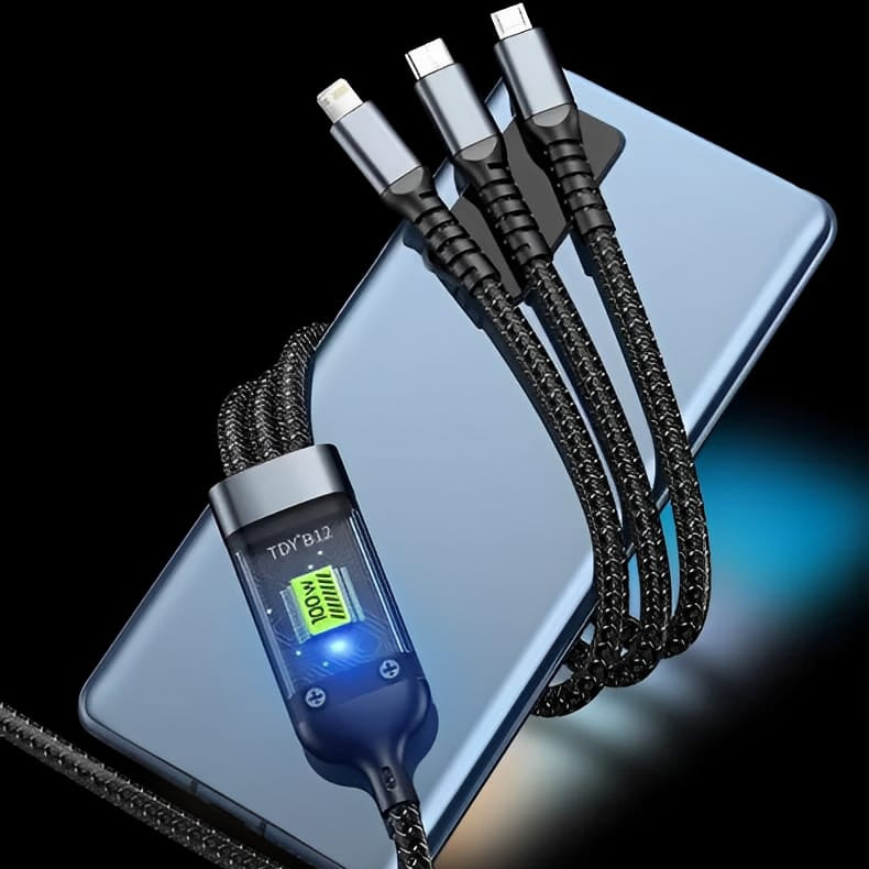 3-in-1 Fast Charging Cable | 100W Nylon Braided USB Cable – Type-C, Micro USB & Universal[with Box]