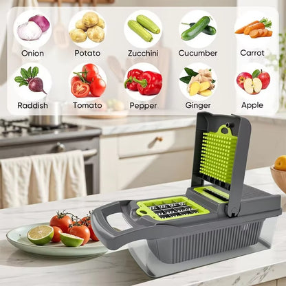 Vegetable Chopper 16 Pcs Set – Manual Food Chopper, Onion Cutter, Vegetable Slicer, Dicer & Grater