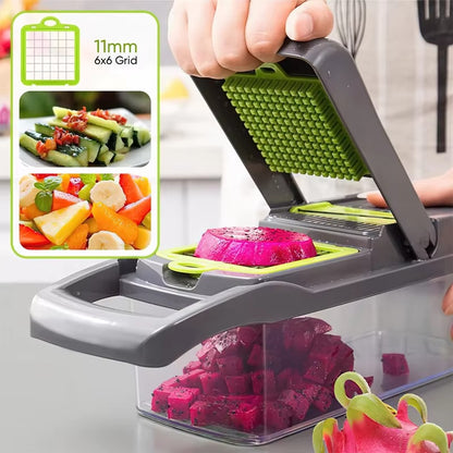 Vegetable Chopper 16 Pcs Set – Manual Food Chopper, Onion Cutter, Vegetable Slicer, Dicer & Grater