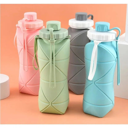 600ML Silicone Folding Water Bottle – Collapsible Leakproof Travel Bottle | Portable Reusable Foldable Silicone Bottle (Random Color)