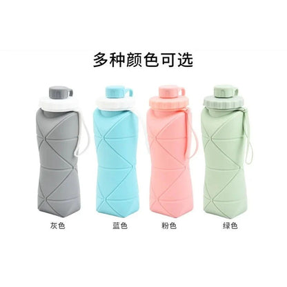 600ML Silicone Folding Water Bottle – Collapsible Leakproof Travel Bottle | Portable Reusable Foldable Silicone Bottle (Random Color)