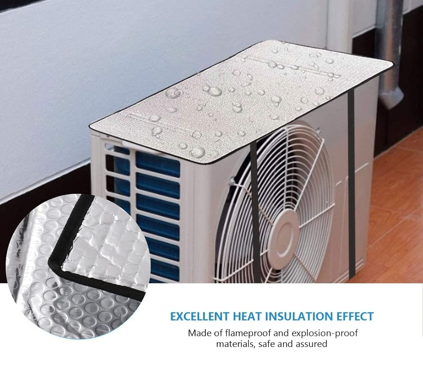 AC Outdoor Unit Sunshade Cover – Silver Reflective Heat Shield & Dust Protector with Clips