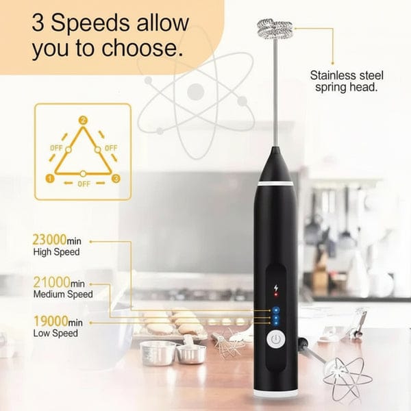 2 in 1 Electric Milk Frother & Egg Whisk – USB Rechargeable Coffee Beater