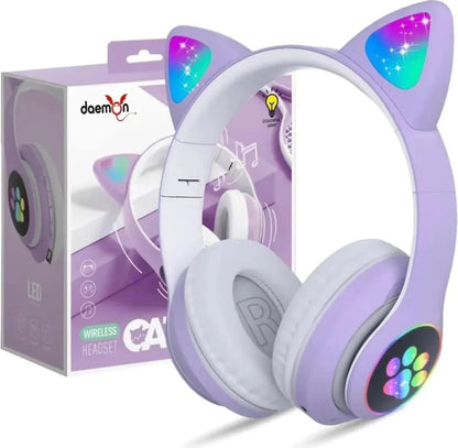 Cat Ear Bluetooth Headphones with RGB LED Lights & Stereo Bass
