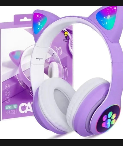 Cat Ear Bluetooth Headphones with RGB LED Lights & Stereo Bass