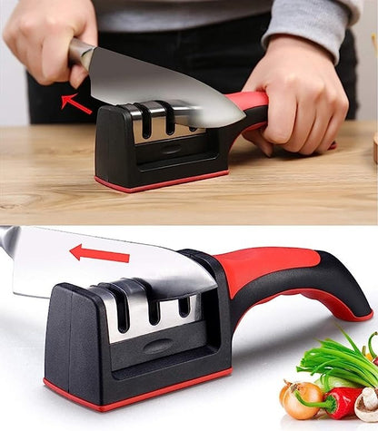 3 Stage Kitchen Knife Sharpener – Professional Manual Knife Sharpening Tool with Non-Slip Base