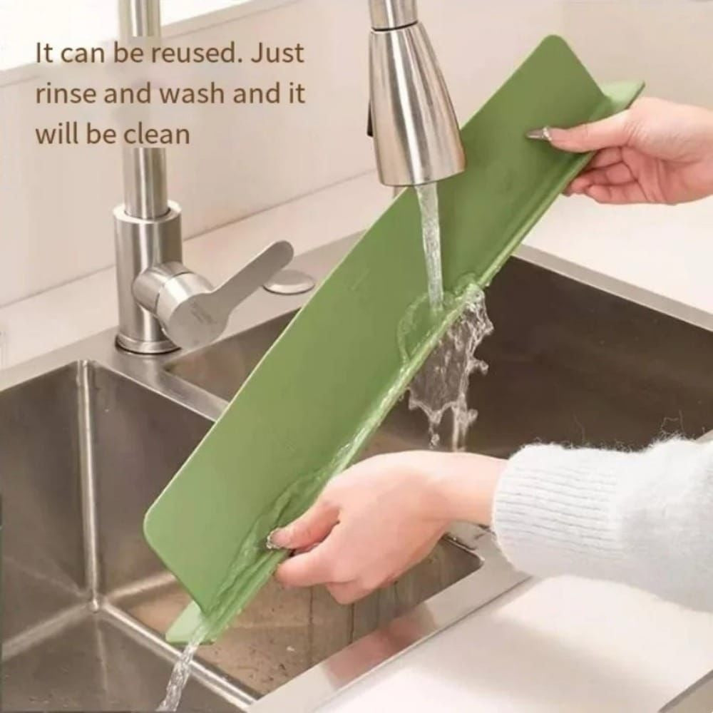 Kitchen Sink Splash Guard – 48cm Silicone Faucet Splash Protector & Drain Drying Mat