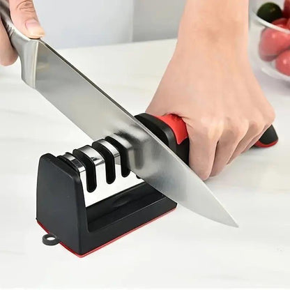 3 Stage Kitchen Knife Sharpener – Professional Manual Knife Sharpening Tool with Non-Slip Base