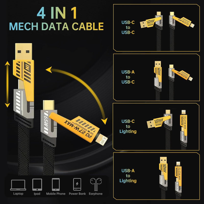 4-in-1 Fast Charging Data Cable | USB-A & USB-C to Lightning Cable | Braided Multi-Function Charging & Data Sync Cable