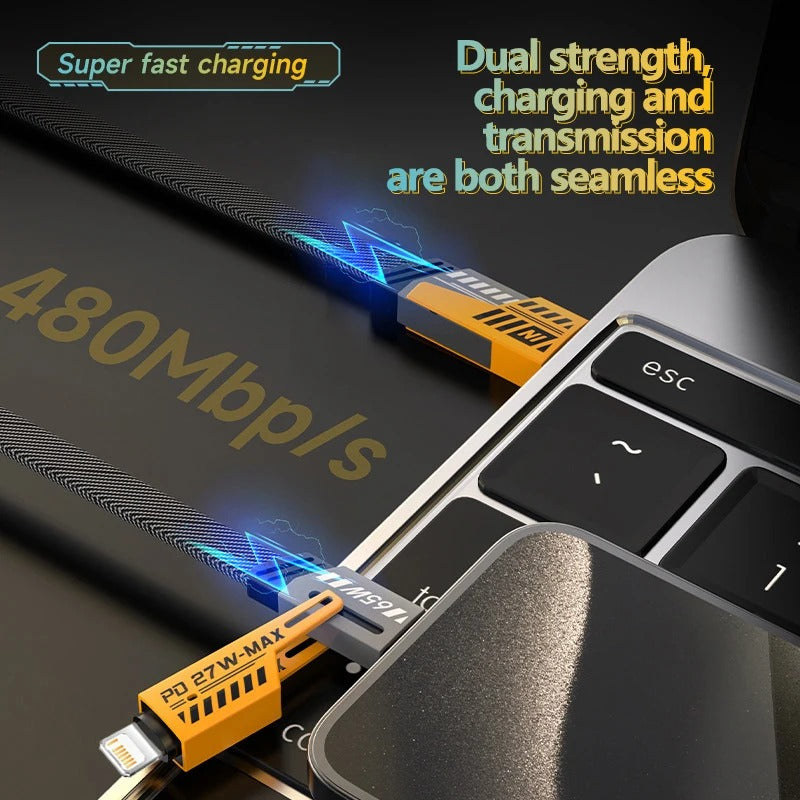 4-in-1 Fast Charging Data Cable | USB-A & USB-C to Lightning Cable | Braided Multi-Function Charging & Data Sync Cable