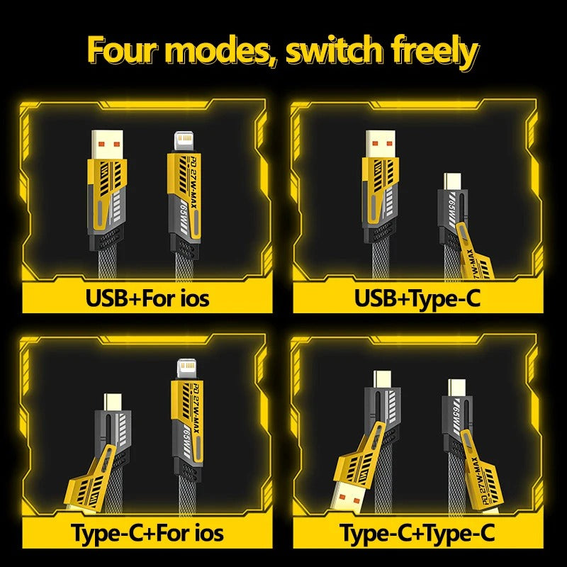 4-in-1 Fast Charging Data Cable | USB-A & USB-C to Lightning Cable | Braided Multi-Function Charging & Data Sync Cable