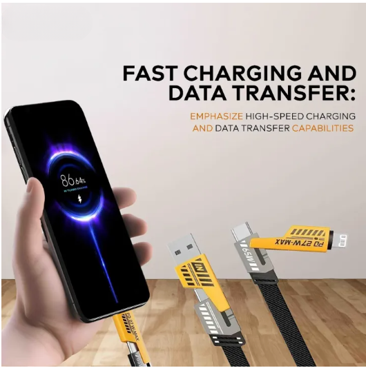 4-in-1 Fast Charging Data Cable | USB-A & USB-C to Lightning Cable | Braided Multi-Function Charging & Data Sync Cable