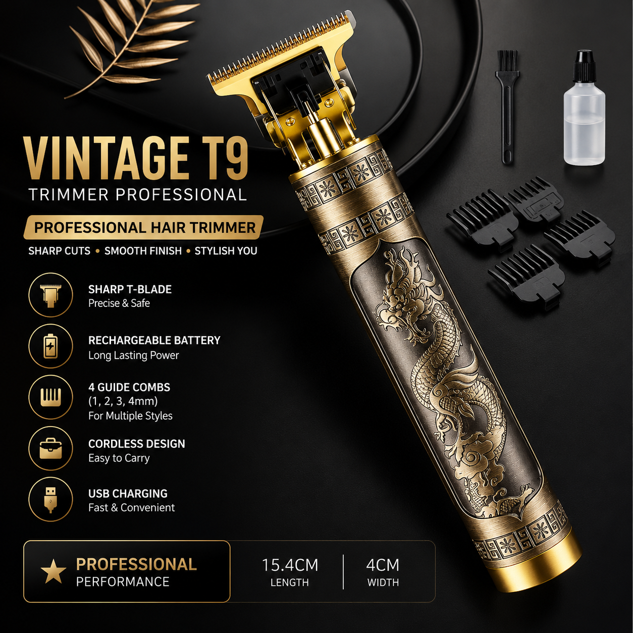 Vintage T9 USB Rechargeable Hair Trimmer for Men | Beard & Hair Clipper
