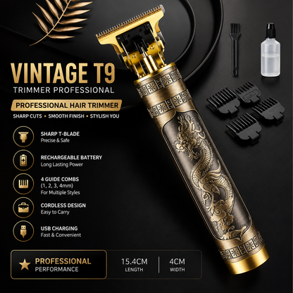Vintage T9 USB Rechargeable Hair Trimmer for Men | Beard & Hair Clipper