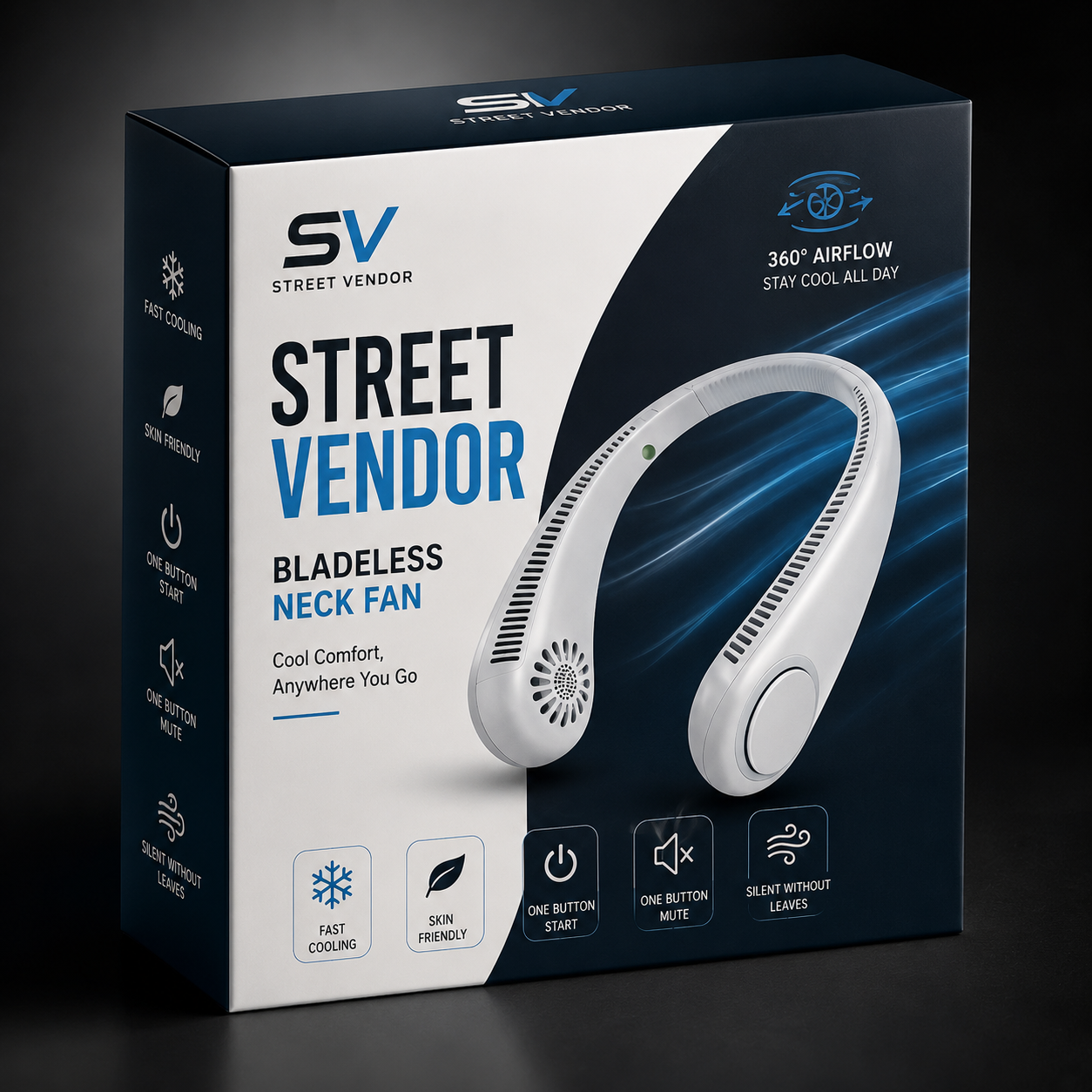 STREET VENDOR Bladeless Neck Fan – Portable USB Rechargeable Personal Cooler