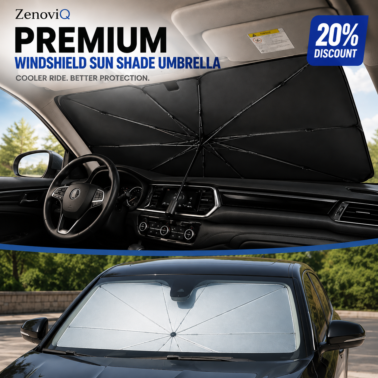 Premium Car Windshield Sun Shade Umbrella – Foldable UV Reflective Front Window Sunshade