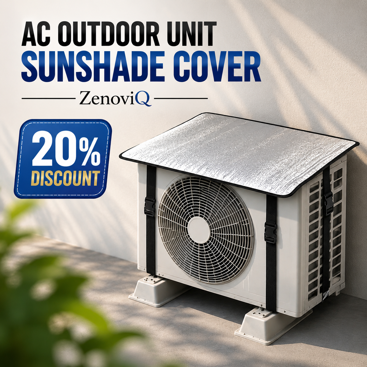 AC Outdoor Unit Sunshade Cover – Silver Reflective Heat Shield & Dust Protector with Clips