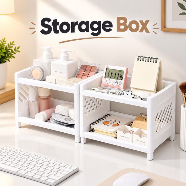 Desktop Double Layer Plastic Storage Organizer Rack | Multipurpose Cosmetic, Kitchen & Office Shelf