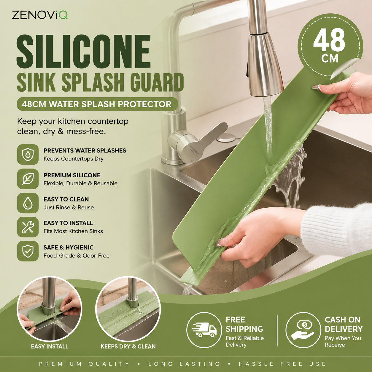 Kitchen Sink Splash Guard – 48cm Silicone Faucet Splash Protector & Drain Drying Mat
