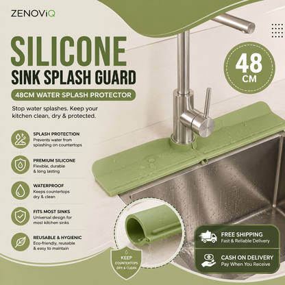 Kitchen Sink Splash Guard – 48cm Silicone Faucet Splash Protector & Drain Drying Mat