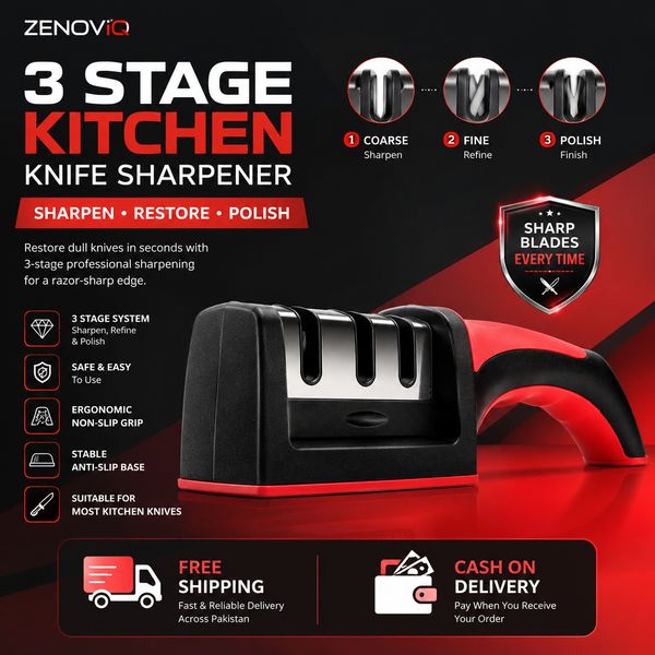 3 Stage Kitchen Knife Sharpener – Professional Manual Knife Sharpening Tool with Non-Slip Base