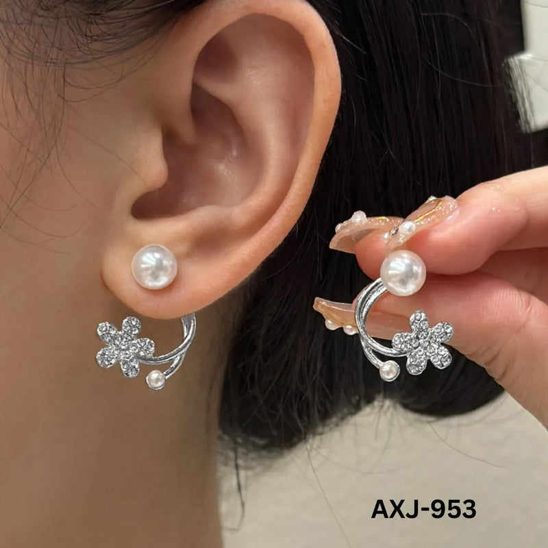 Flower Pearl Zircon Earrings for Women | Golden & Silver