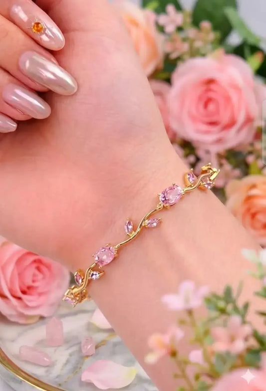 Golden Pink Tulip Bracelet for Women | QWJ-187