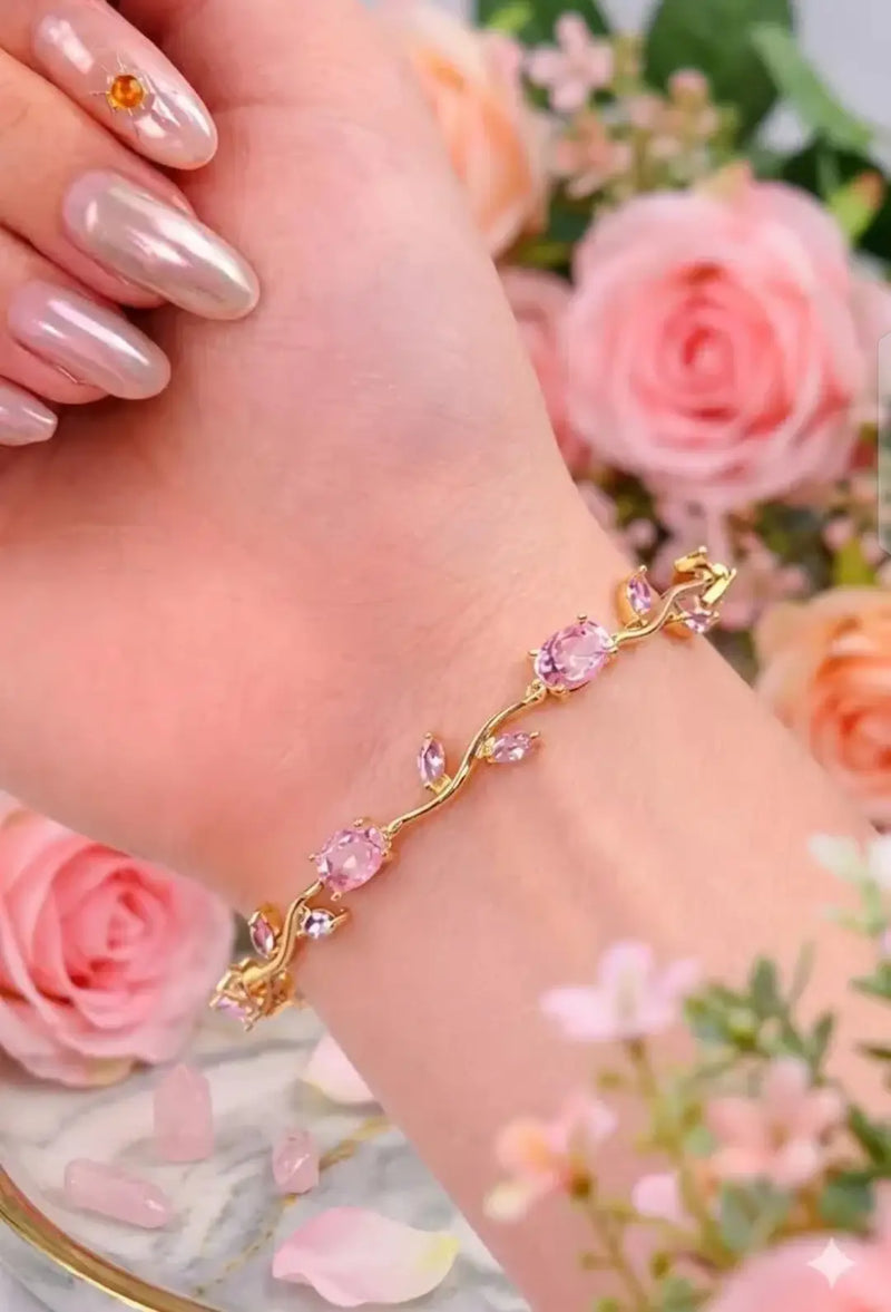 Golden Pink Tulip Bracelet for Women | QWJ-187
