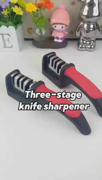 3 Stage Kitchen Knife Sharpener – Professional Manual Knife Sharpening Tool with Non-Slip Base
